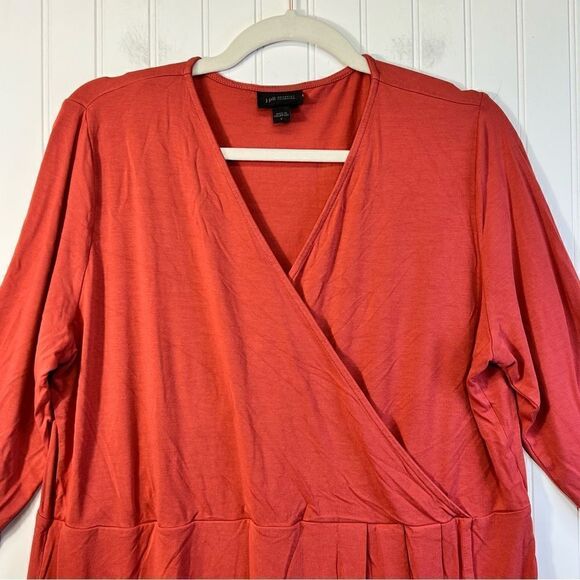 J Jill Wearever Collection V Neck Faux Wrap Front 3/4 Sleeve Top Coral L - Picture 15 of 16